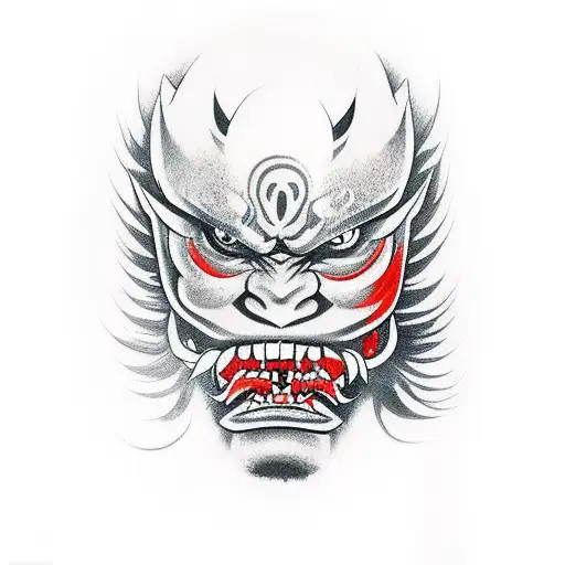 Oni Mask With A Katana In It