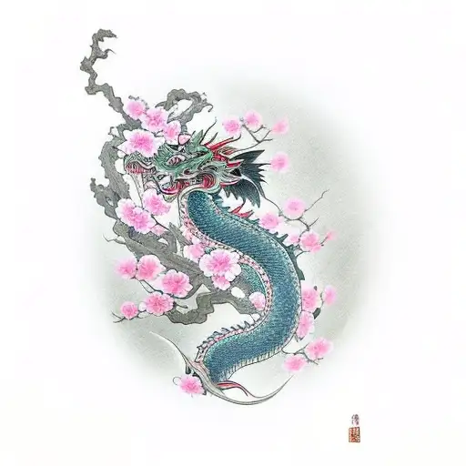 Want An Asian Influence Tattoo That Has Sakura Flowers With An Asian Dragon