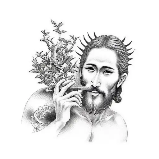 Jesus In Garden Of Eden Eating Apple
