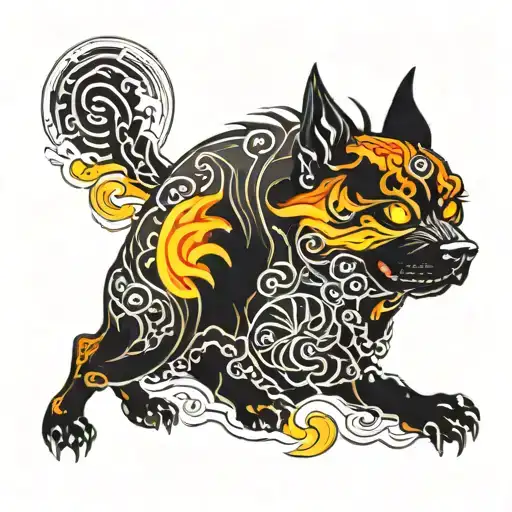 A Black Dog With Glowing Eyes Like Fire Rising