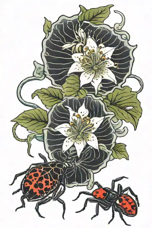 Lily Pads And A Black Widow Spider Crawling