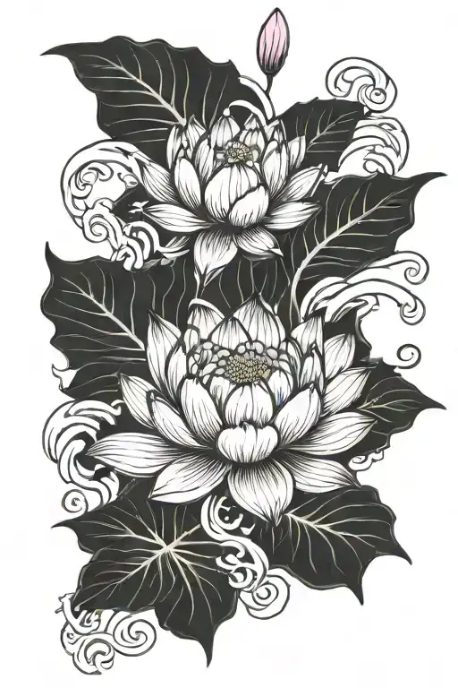 Half Sleeve Tattoo With One Pink Lotus Also Wave Breaking With Koi
