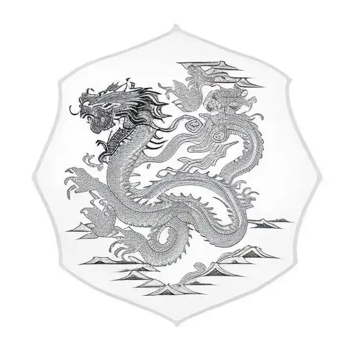 Japanese-inspired Dpo Emblem With A Dragon And Tiger In Dotwork Style