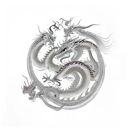 Chinese Dragon Dancing In 3 Skulls