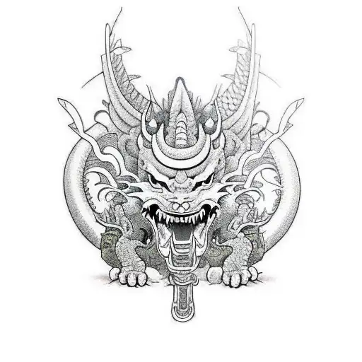 Samurai Riding A Dragon