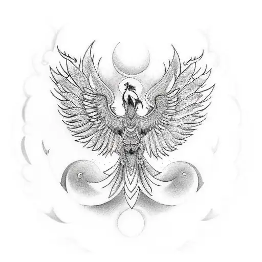 Tattoo Design Of Flying Pheonix With Mandala Pattern And Lotus Mandala At The Bottom