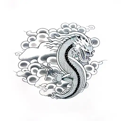 Traditional Japanese Dragon Surounded By Clouds