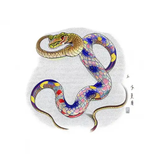 Sakura Tree And Snake On The Side Of The Neck And Shoulder