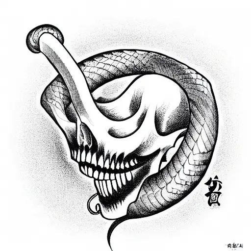 Black Mamba Coiled Around A Skull