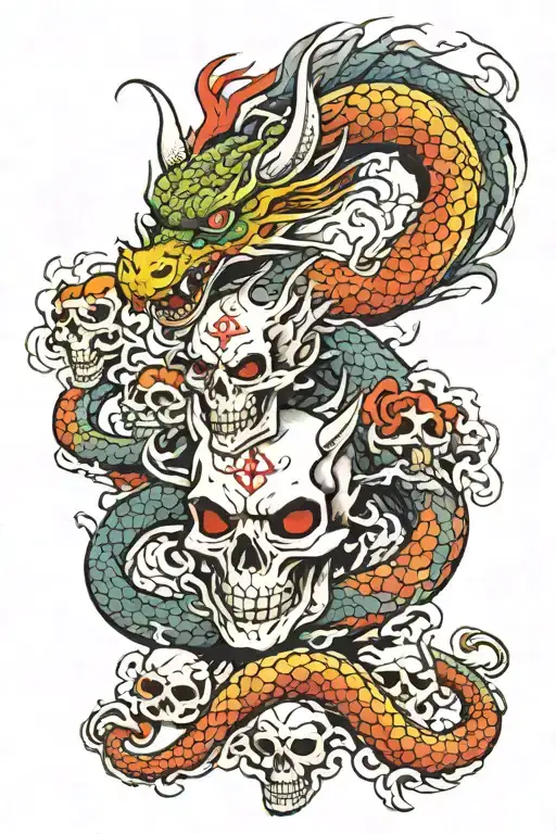 Dragon And Skulls Surrounded