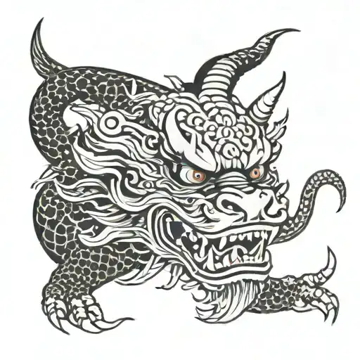 Dragon With Oni Mask