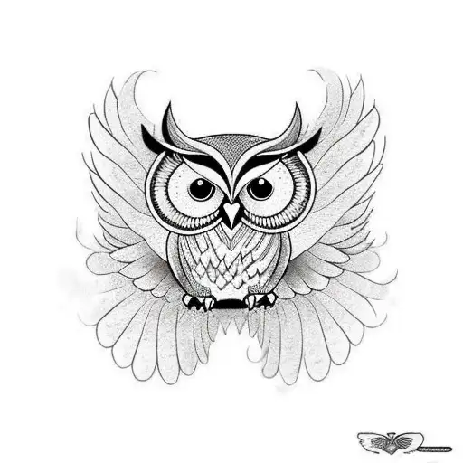 Owl With Wings And Name Alexandre Underneath