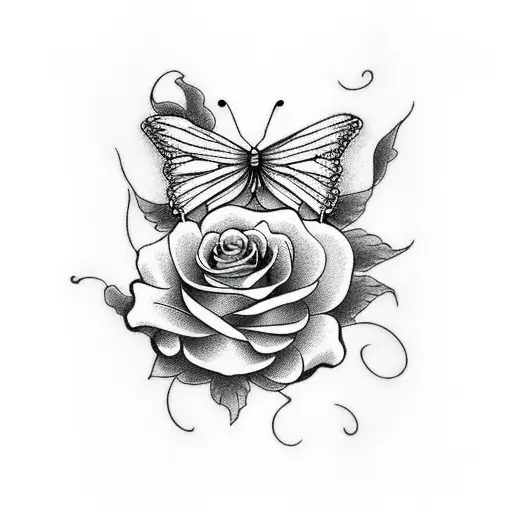 Rose With Three Butterfly