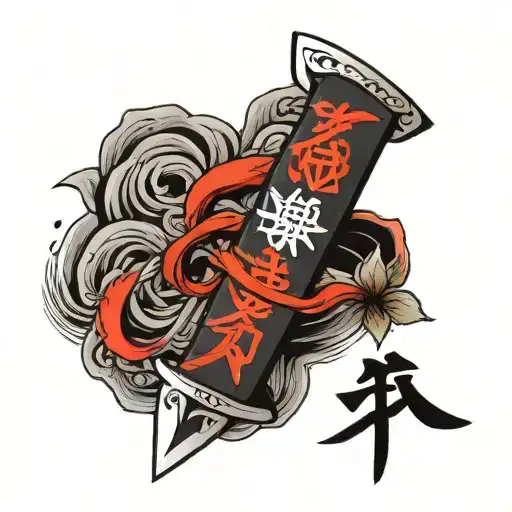 Japanese Tanto Blade With Kanji On The Blade Forearm Tattoo Black And Red
