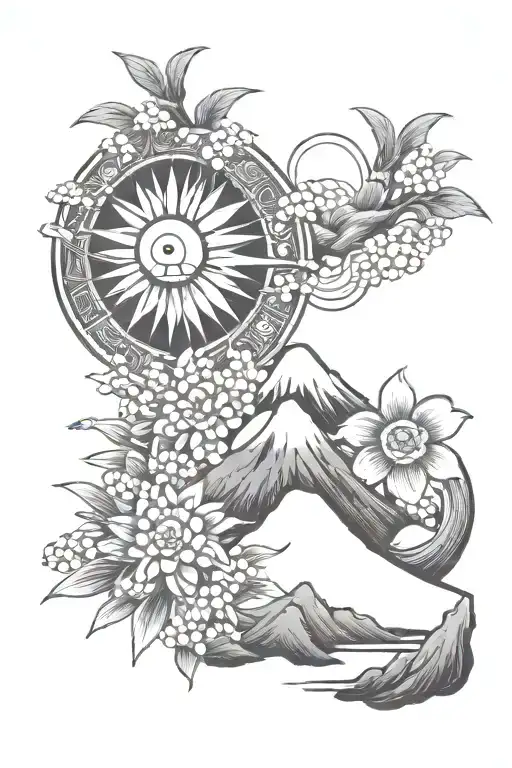 Filipino Sun With Mountain And Sampaguita Flowers