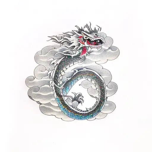 Traditional Japanese Dragon Surounded By Clouds