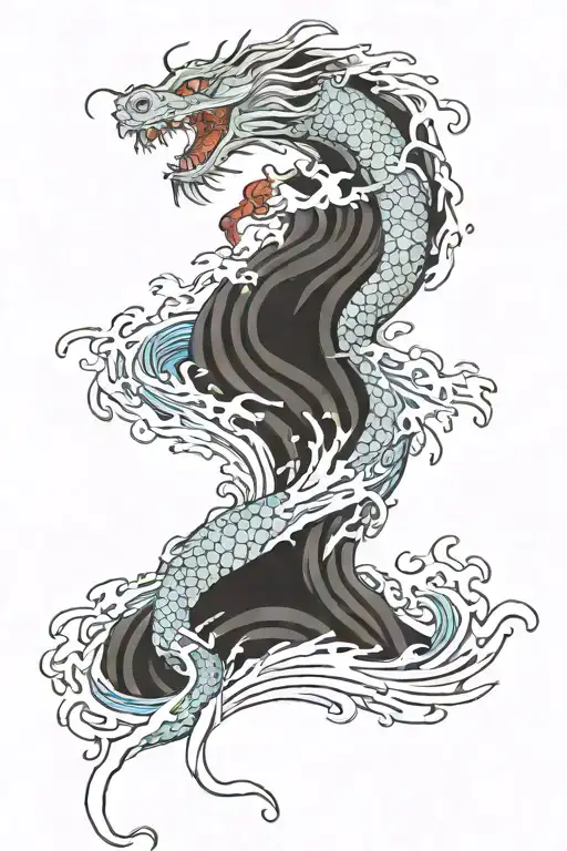 Water Waves Hidden Flower Vines Dragon