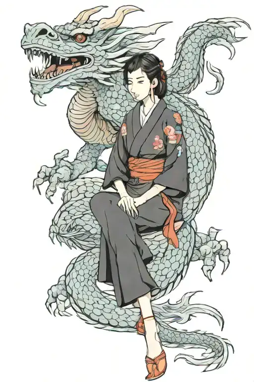 Girl Sitting On Dragon
