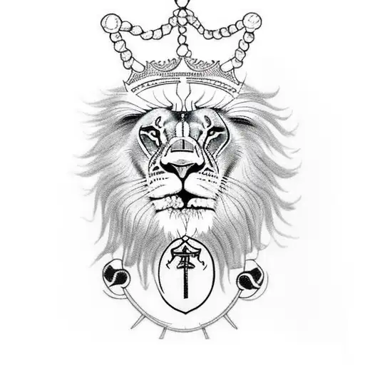 A Lion Wearing A Crown With A Cross In Its Mouth
