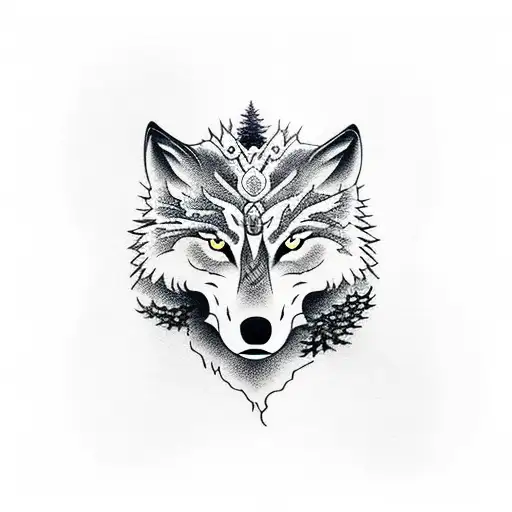 Wolf Pine Trees Moon