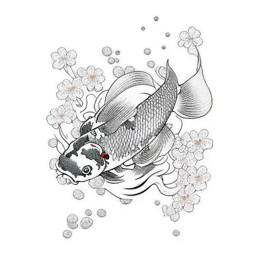 Koi Fish With Cherry Blossoms
