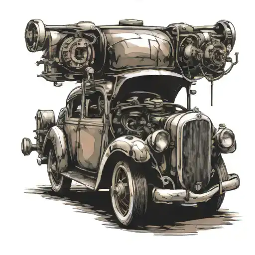 Design A Tattoo Of A Vintage Car Being Welded Together By Robotic Arms