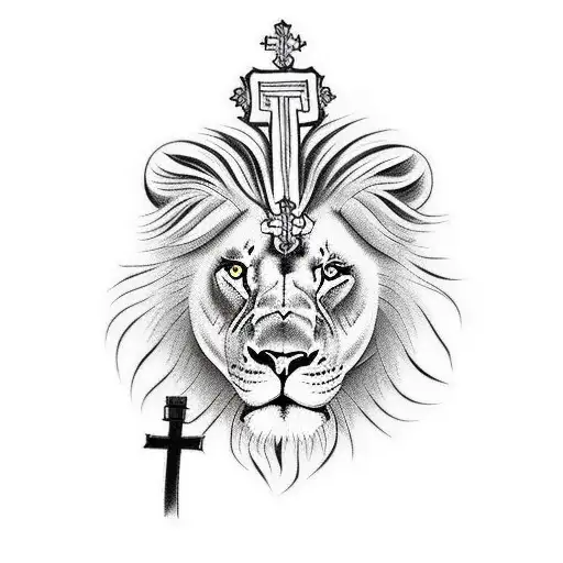 Inspirational Quote With A Cross And A Lion