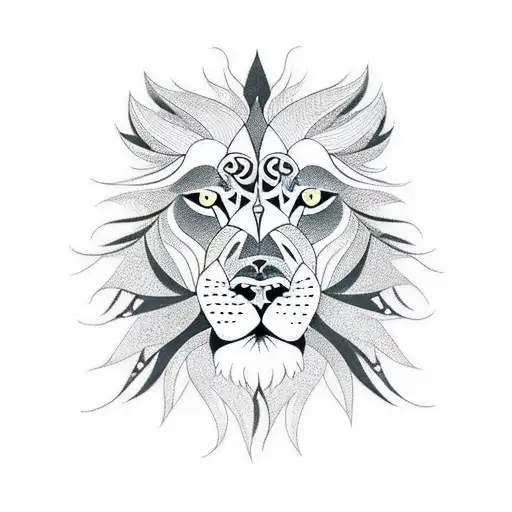 A Traditional Lion And Wolf Design With Intricate Geometric Patterns