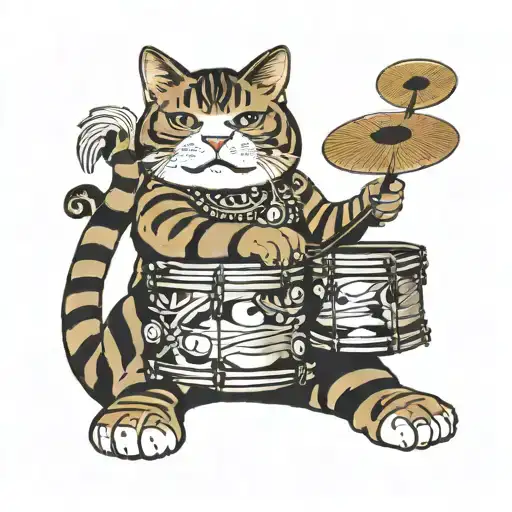 Fat Tabby Cat Playing Drums
