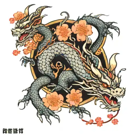 Full Body Dragon With Cherry Blossoms