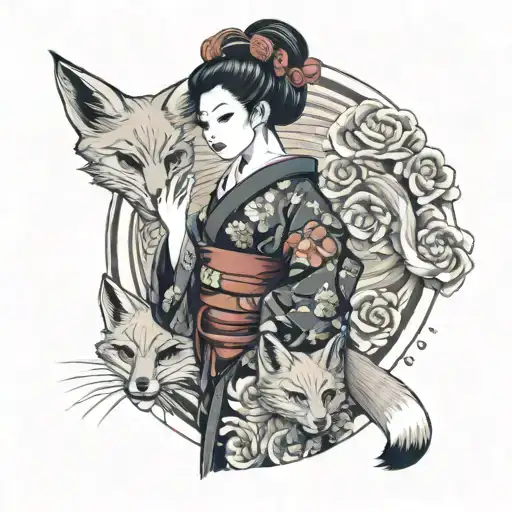 A Sexy Geisha Holding A Fox Mask In Her Hand