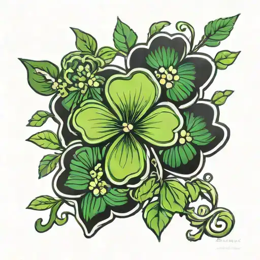 Black And Green Clover 5 Leaf Clover Tattoo Inspired