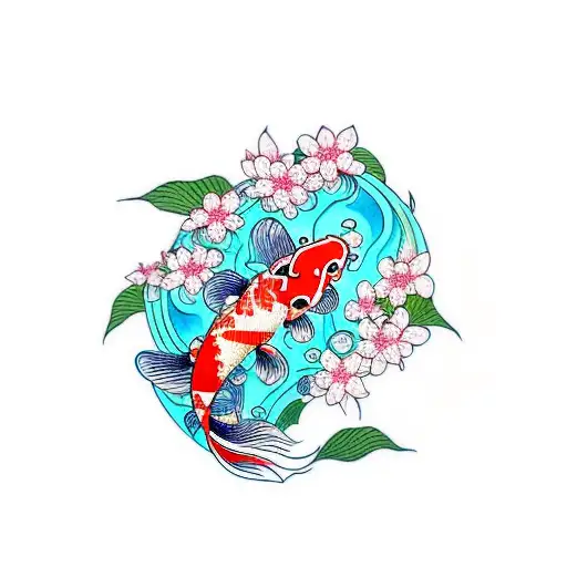 Koi Fish With Cherry Blossoms
