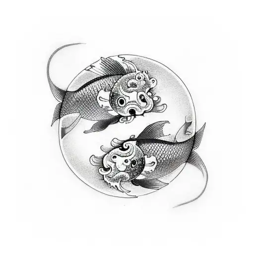 Yin & Yang And Koi Fish And Tree Of Life