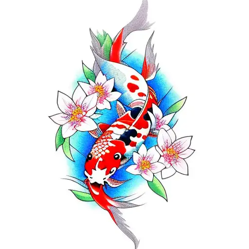 Koi Fish With Cherry Blossoms