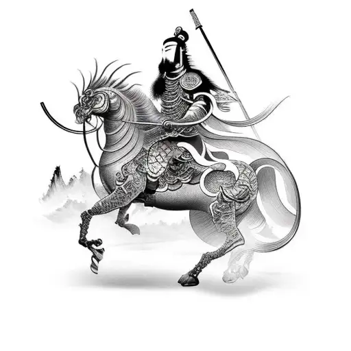 Guan Kong Chinese Warrior Sleeve Tattoowith Waves In The Background