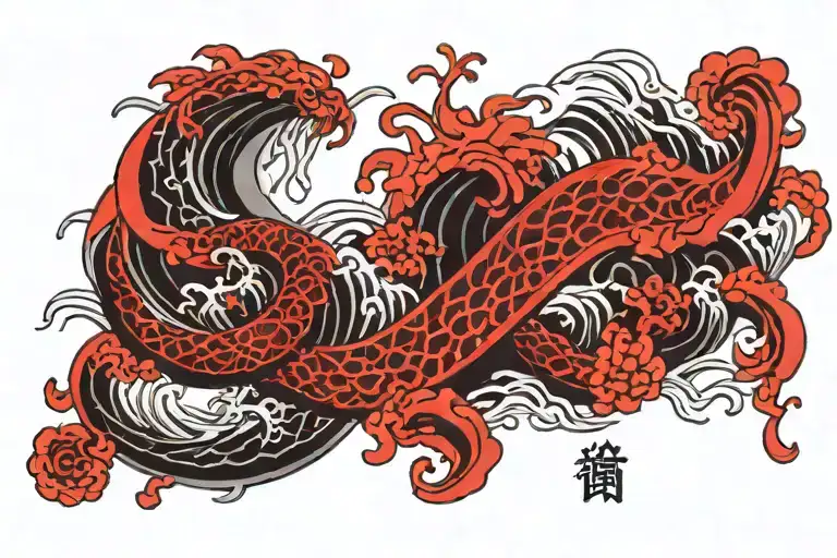 Black And Red Lofi Ocean Band Tattoo Design