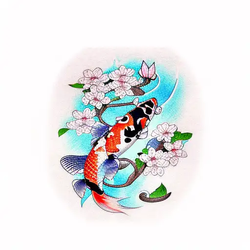 Koi Fish With Cherry Blossoms