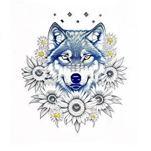 Full Sleeve Wolf With Diamonds And Daisies Oni Mask
