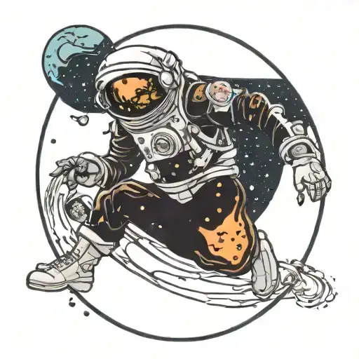 A Cosmic Astronaut Exploring A Black Hole Eating Several Planets