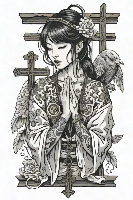 A Sexy Angel Hands Praying And A Small Cross Necklace Hanging Between Her Hands