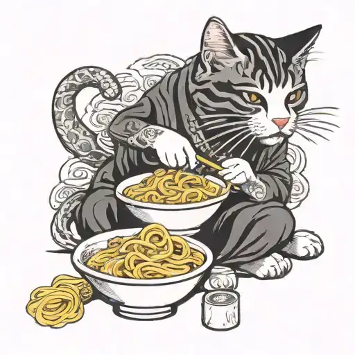 Cat Eating Ramen Noodles