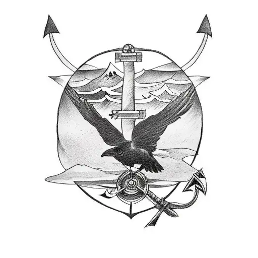 Raven On A Warship Anchor