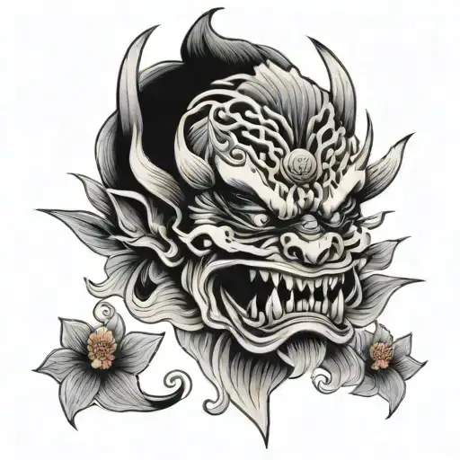 Oni Mask In Lotus Flower