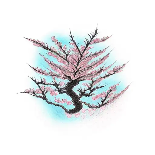 Flaming Cherry Blossom Tree With Spiral Trunk