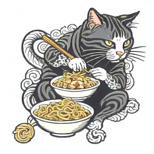 Cat Eating Ramen Noodles