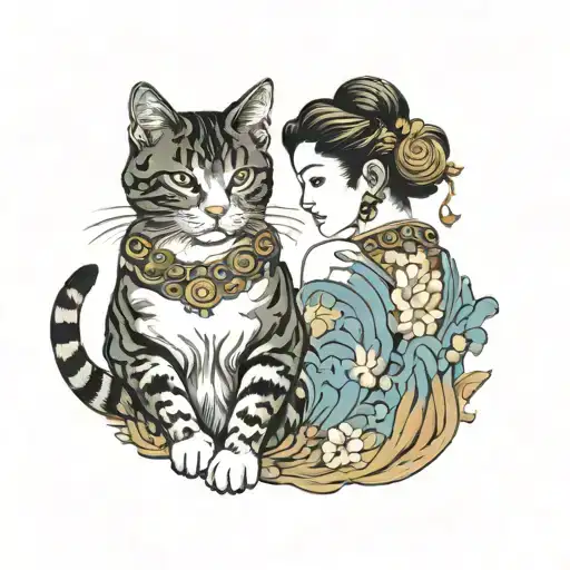 Cat And Greek Goddess With