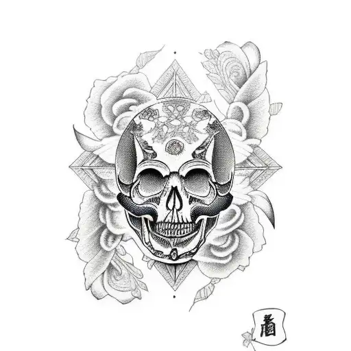 A Vanitas Art Inspired Tattoo Featuring An Hourglass And A Skull In Dotwork Style