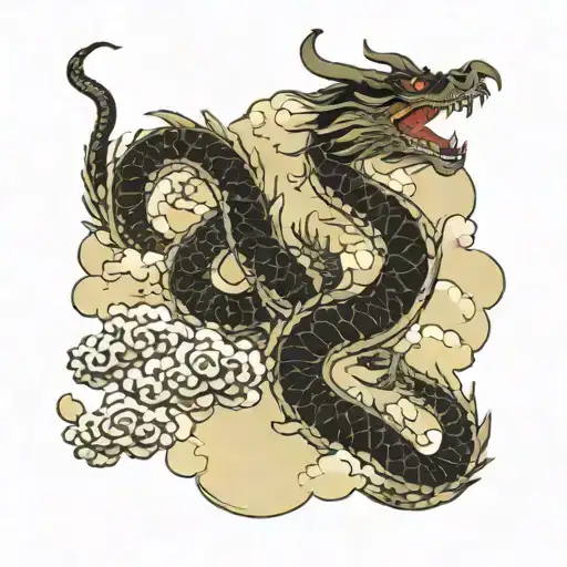 A Dragon Surrounded By Clouds