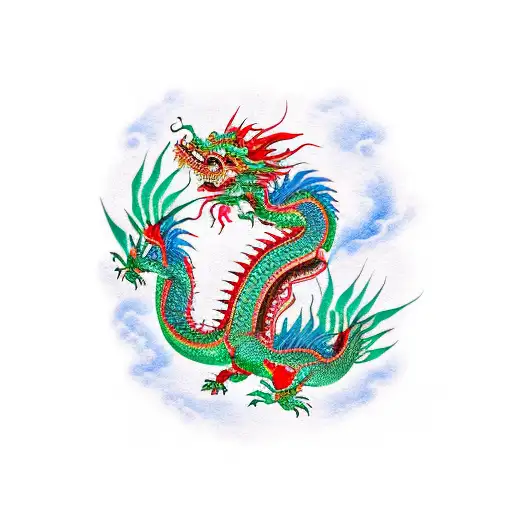 3 Chinese Dragons Blue Red And Green